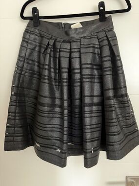 Metallic Black Pleated A-Line Skirt